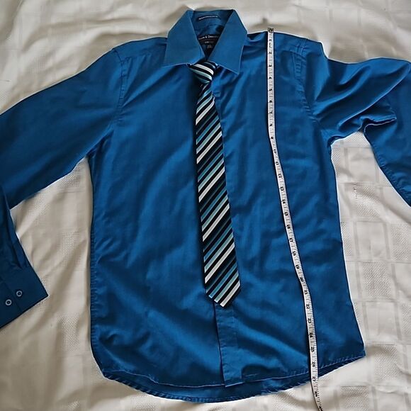 Vroom & Dreesmann Men's Button Down Long Sleeves Shirt With Tie Small Blue - Picture 10 of 16